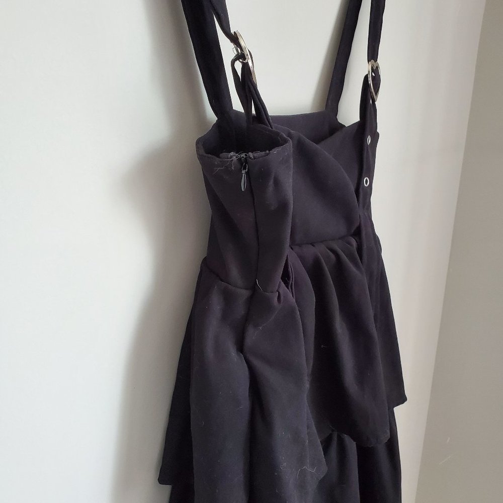 Trendy Short Black Dress with Heart Detail